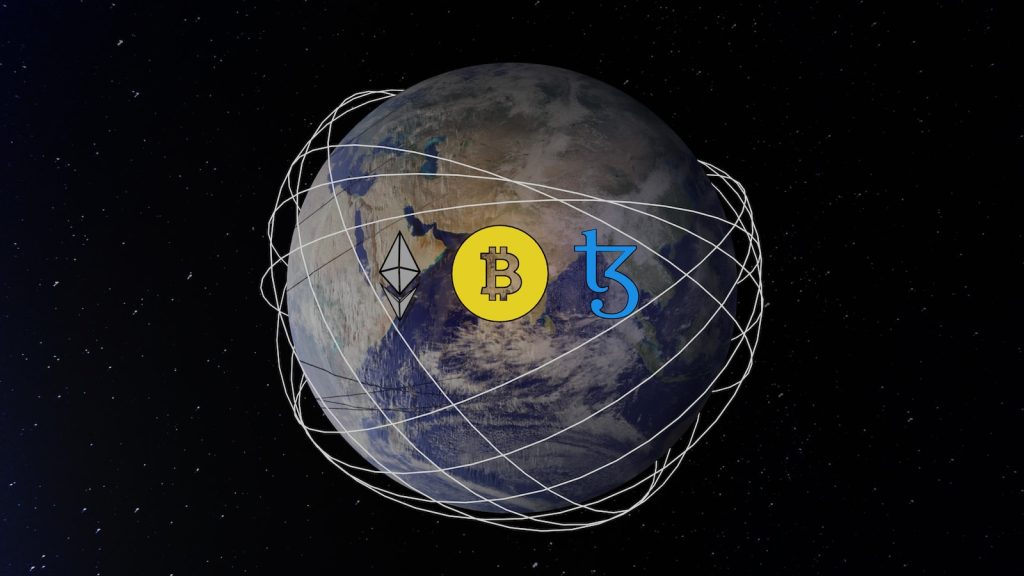 a picture of the earth with a bitcoin on it