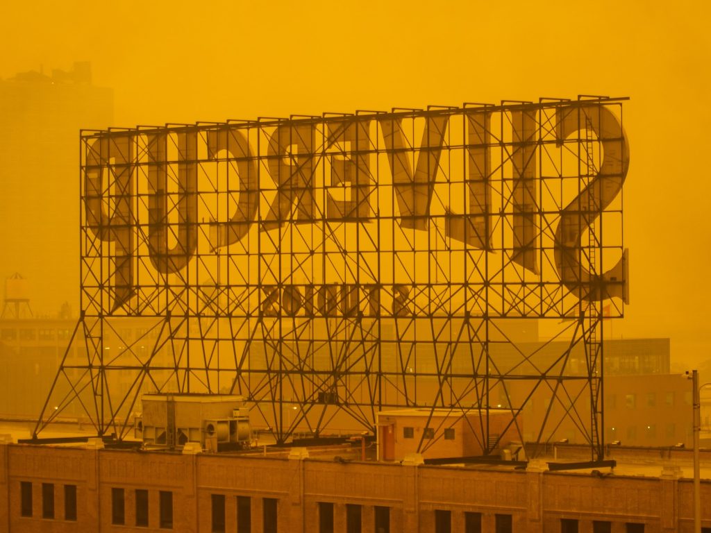 a large sign on top of a building
