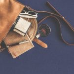 Brown Leather Crossbody Bag With White Framed Sunglasses